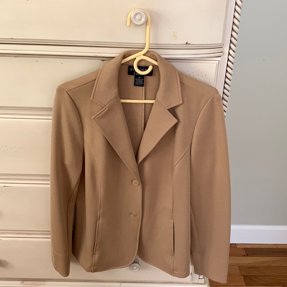 Dialogue Classics Jacket Women’s Medium Khaki Tan Fitted Jacket Blazer Vintage